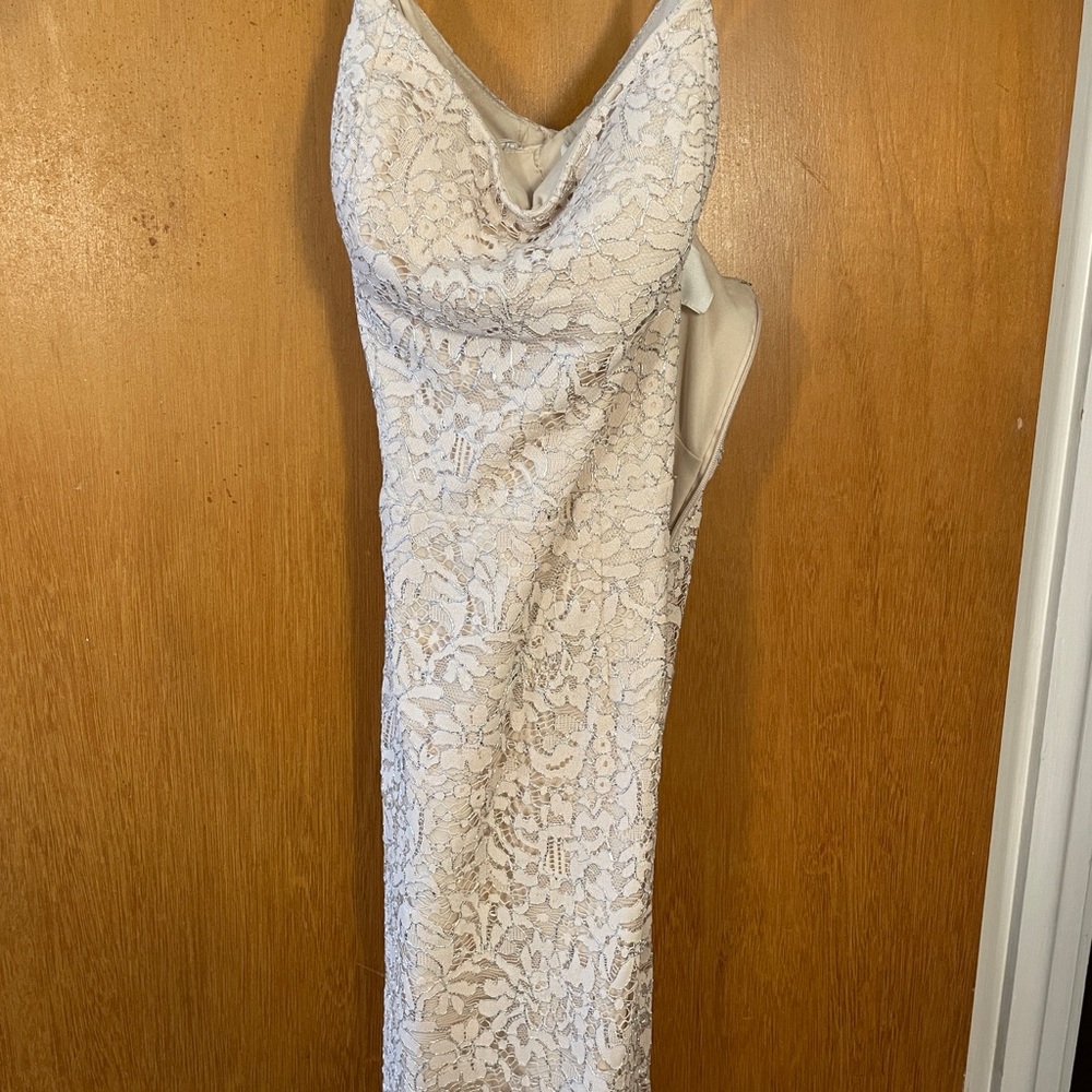 David’s Bridal champagne bridesmaid dress. Originally a  8 altered to fit a 4